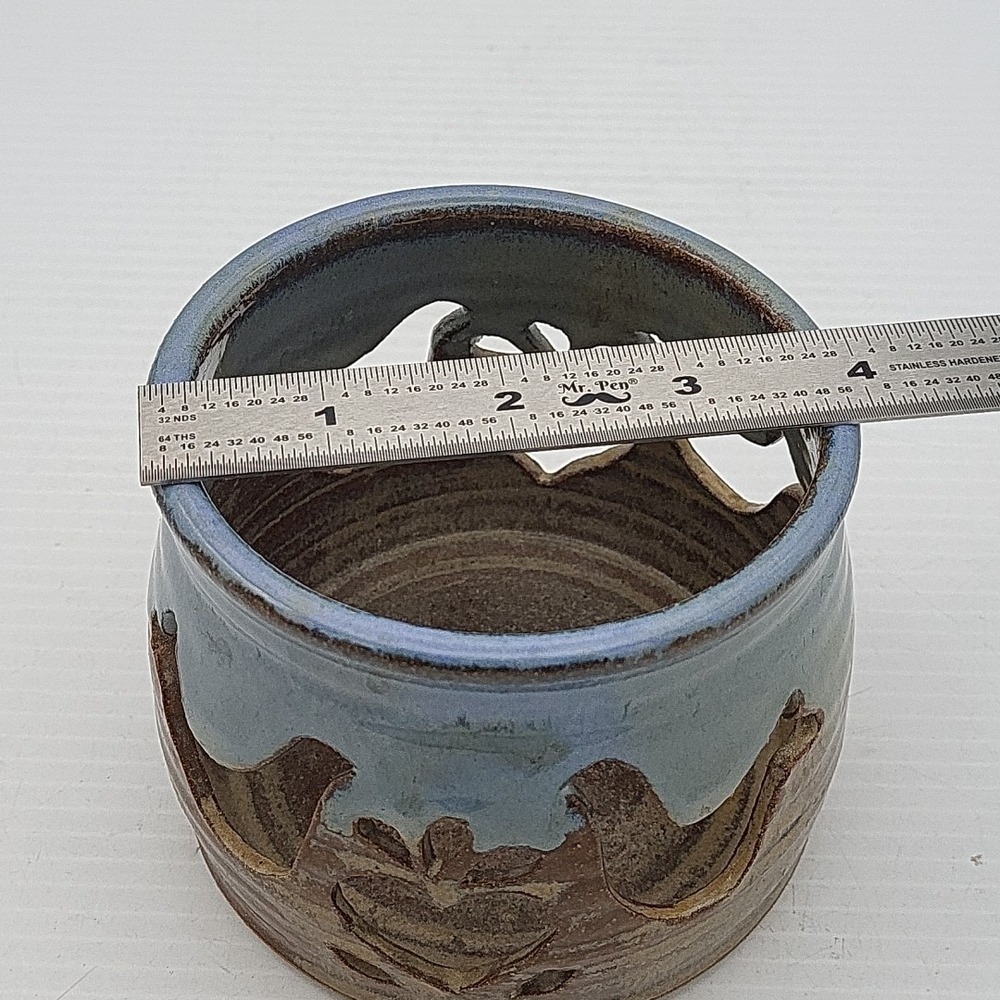 Clay Pottery By Hunt- Birds- Brown & Blue-Tea Light Candles - Picture 3 of 5
